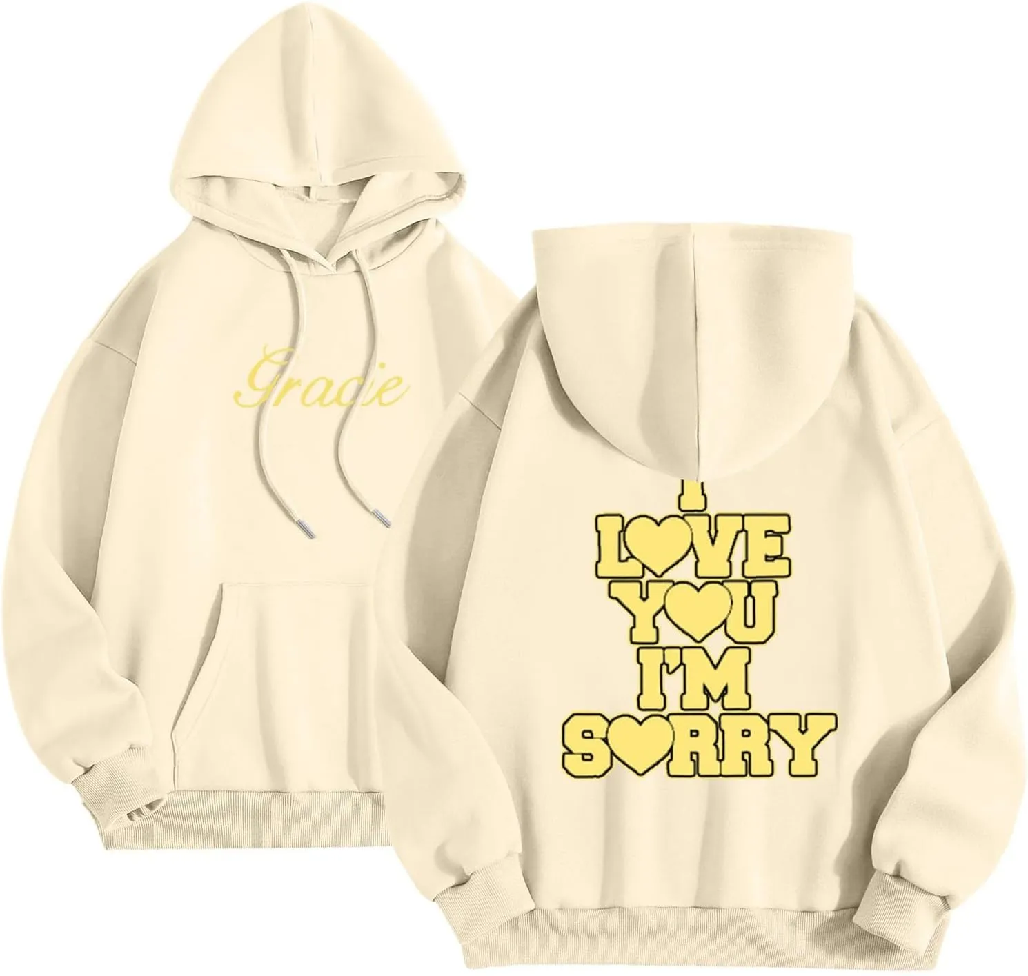 Womens I Love You I'm Sorry Letter Printed Front Back Fall Winter Hoodies Unisex Long Sleeve Hooded Sweatshirts