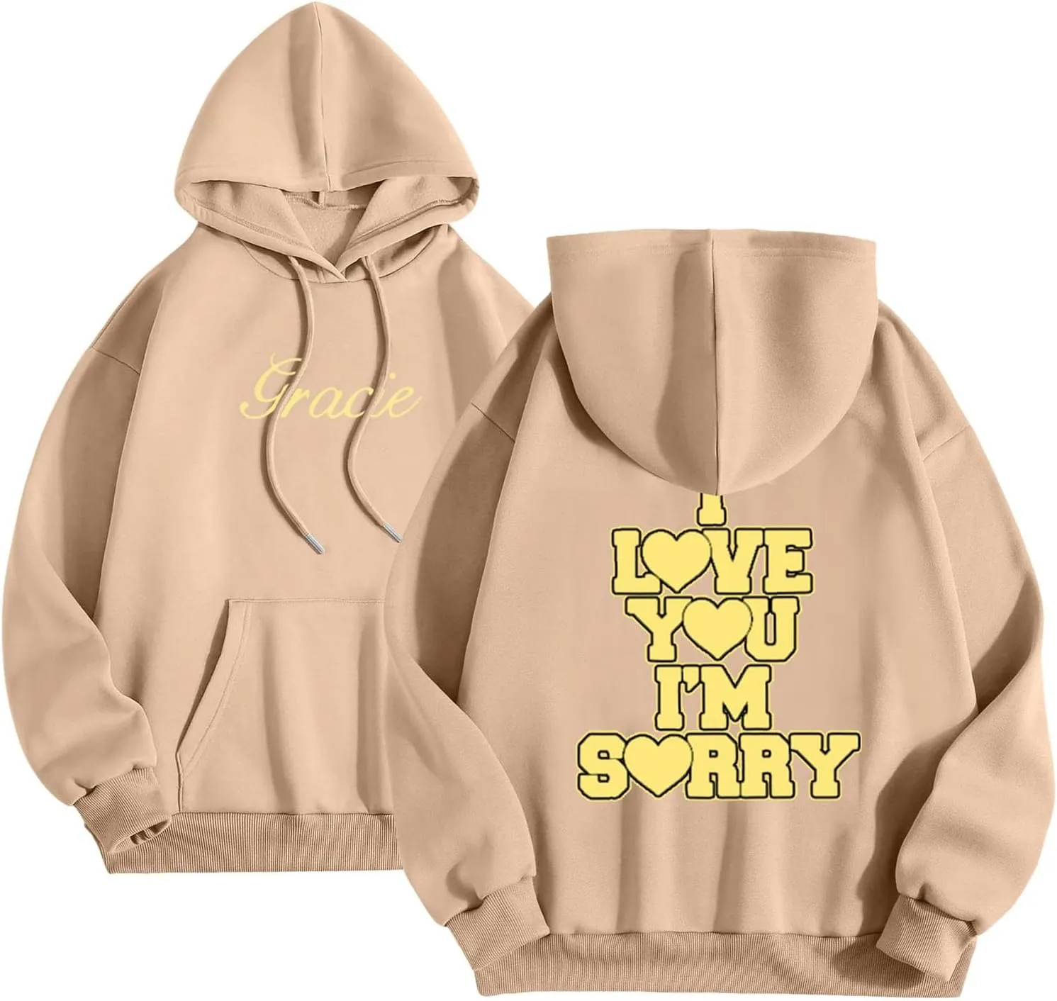 Womens I Love You I'm Sorry Letter Printed Front Back Fall Winter Hoodies Unisex Long Sleeve Hooded Sweatshirts