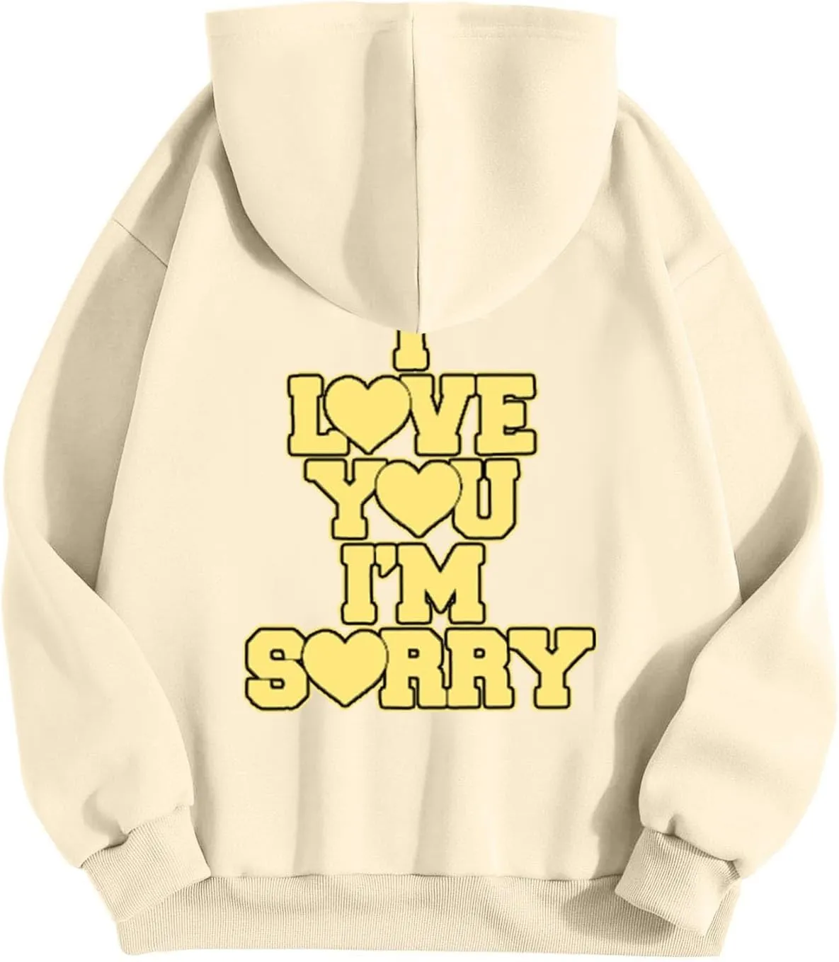 Womens I Love You I'm Sorry Letter Printed Front Back Fall Winter Hoodies Unisex Long Sleeve Hooded Sweatshirts