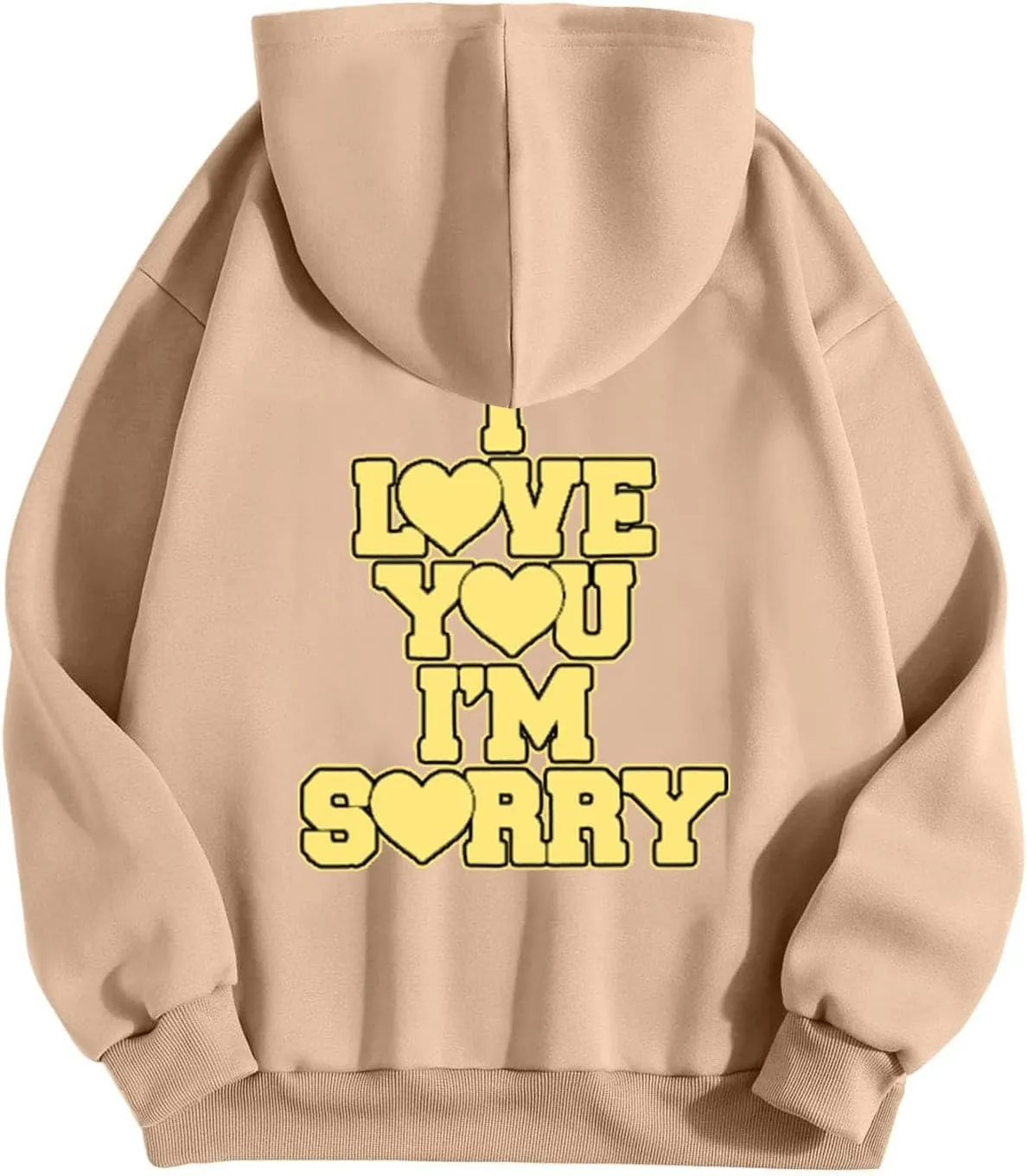 Womens I Love You I'm Sorry Letter Printed Front Back Fall Winter Hoodies Unisex Long Sleeve Hooded Sweatshirts