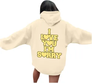 Womens I Love You I'm Sorry Letter Printed Front Back Fall Winter Hoodies Unisex Long Sleeve Hooded Sweatshirts