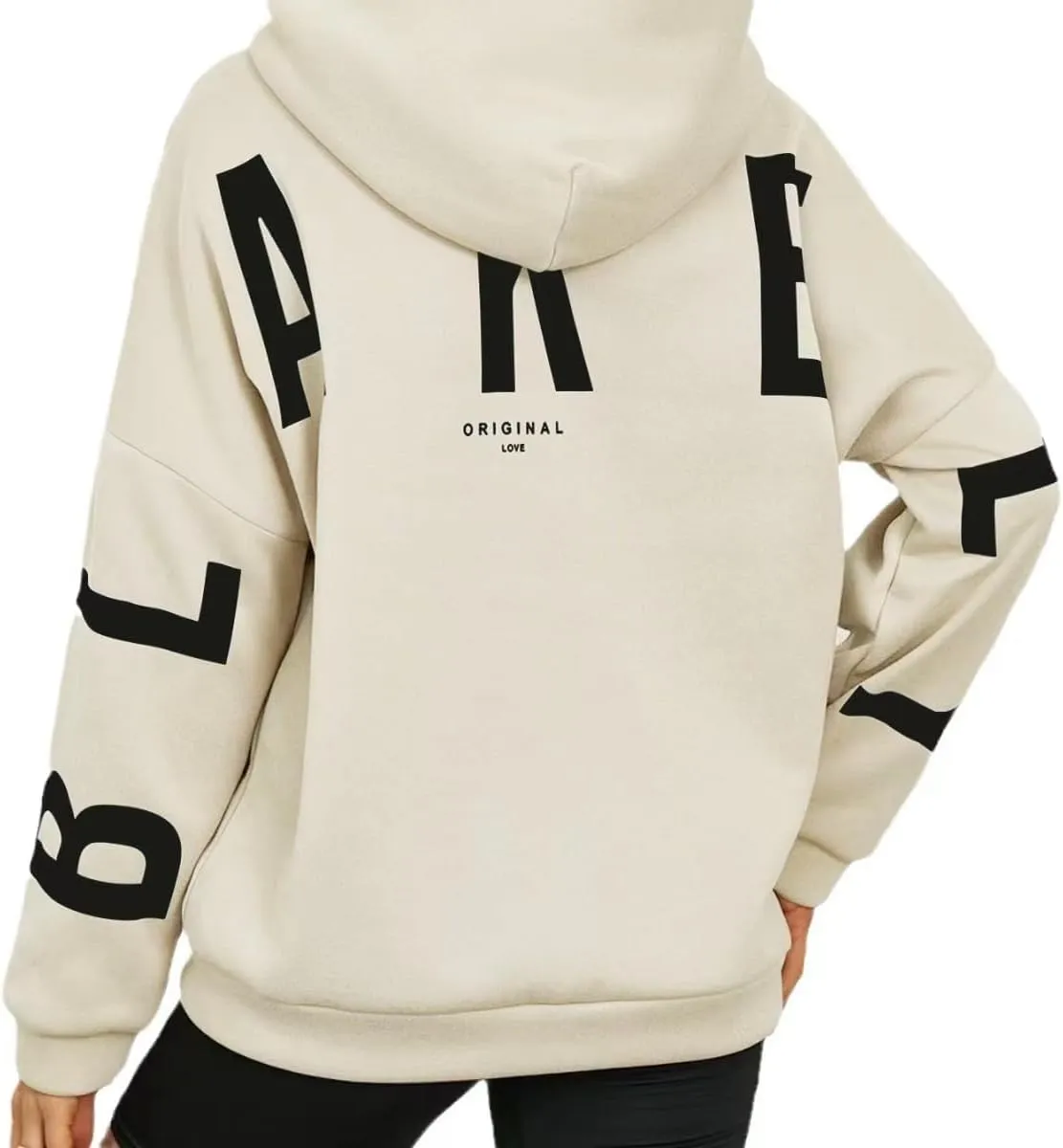 Womens Letter Graphic Print Hoodies Oversized Long Sleeve Casual Drawstring Fall Pullover Sweatshirt Tops