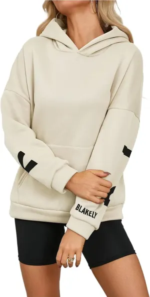 Womens Letter Graphic Print Hoodies Oversized Long Sleeve Casual Drawstring Fall Pullover Sweatshirt Tops