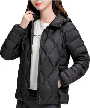 Women's Lightweight Down Coat Long Sleeve Full Zipper Puffer Padded Jackets Fall Winter Coat Casual Fashion Outerwear