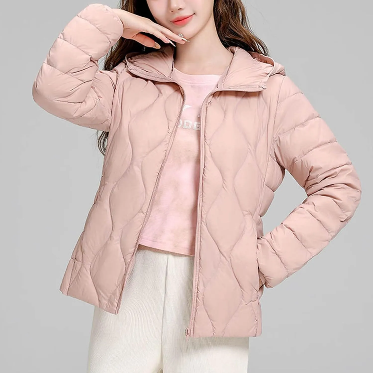 Women's Lightweight Down Coat Long Sleeve Full Zipper Puffer Padded Jackets Fall Winter Coat Casual Fashion Outerwear
