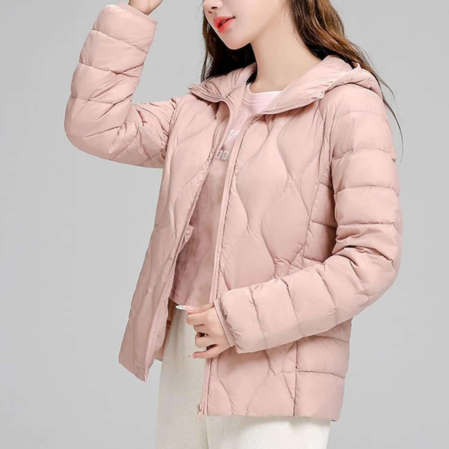 Women's Lightweight Down Coat Long Sleeve Full Zipper Puffer Padded Jackets Fall Winter Coat Casual Fashion Outerwear