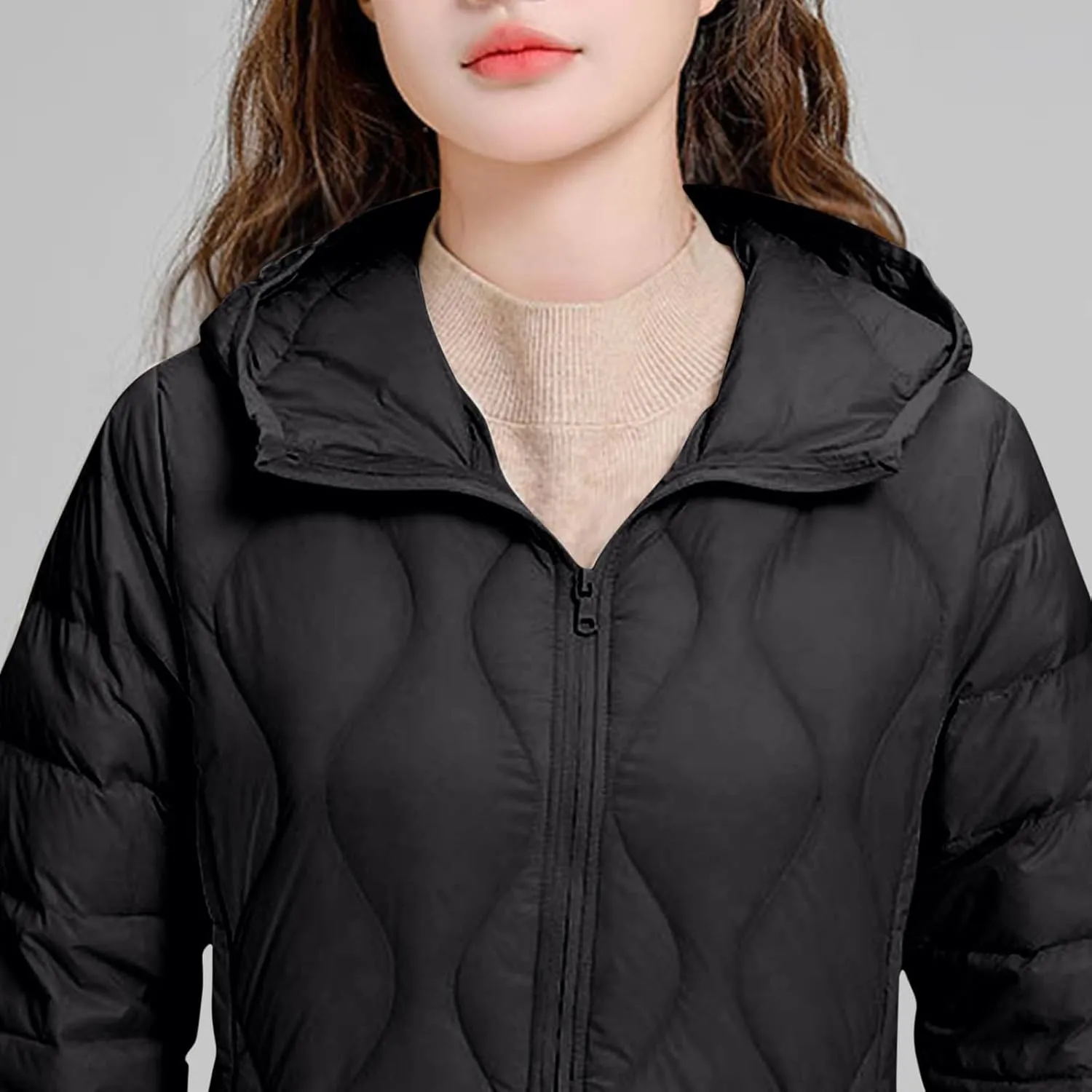 Women's Lightweight Down Coat Long Sleeve Full Zipper Puffer Padded Jackets Fall Winter Coat Casual Fashion Outerwear