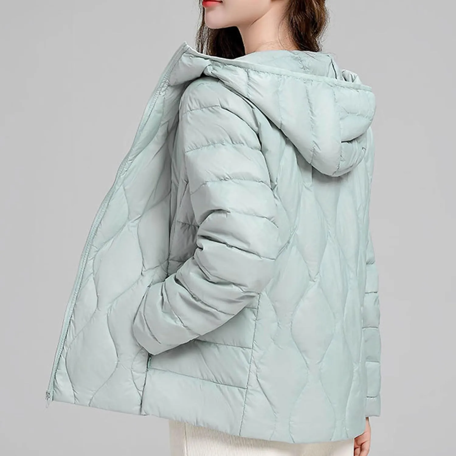 Women's Lightweight Down Coat Long Sleeve Full Zipper Puffer Padded Jackets Fall Winter Coat Casual Fashion Outerwear