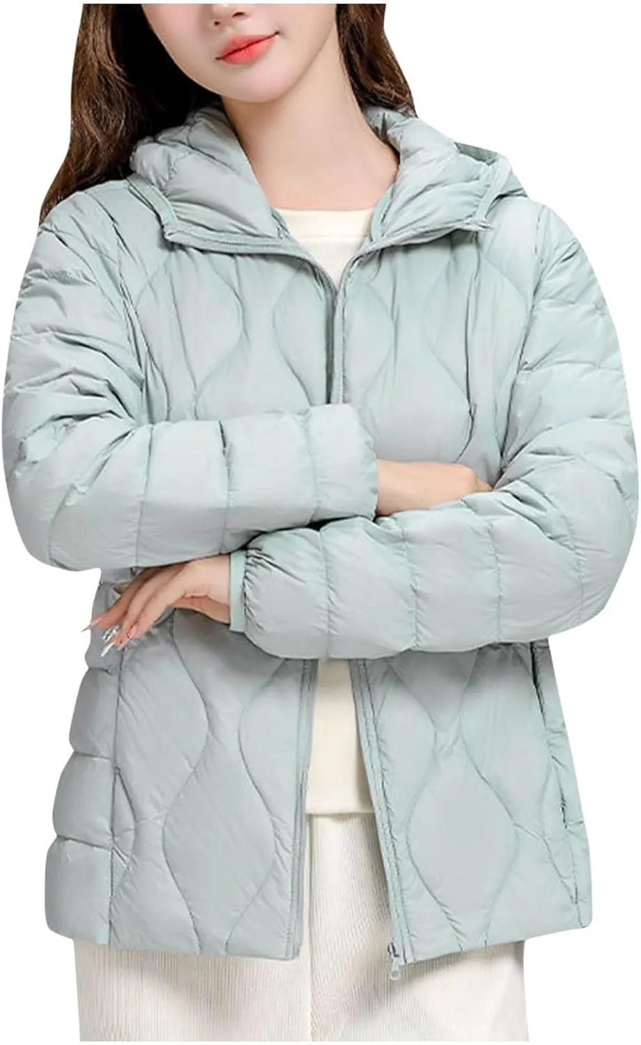 Women's Lightweight Down Coat Long Sleeve Full Zipper Puffer Padded Jackets Fall Winter Coat Casual Fashion Outerwear