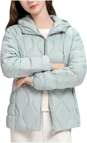 Women's Lightweight Down Coat Long Sleeve Full Zipper Puffer Padded Jackets Fall Winter Coat Casual Fashion Outerwear