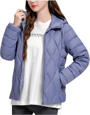 Women's Lightweight Down Coat Long Sleeve Full Zipper Puffer Padded Jackets Fall Winter Coat Casual Fashion Outerwear