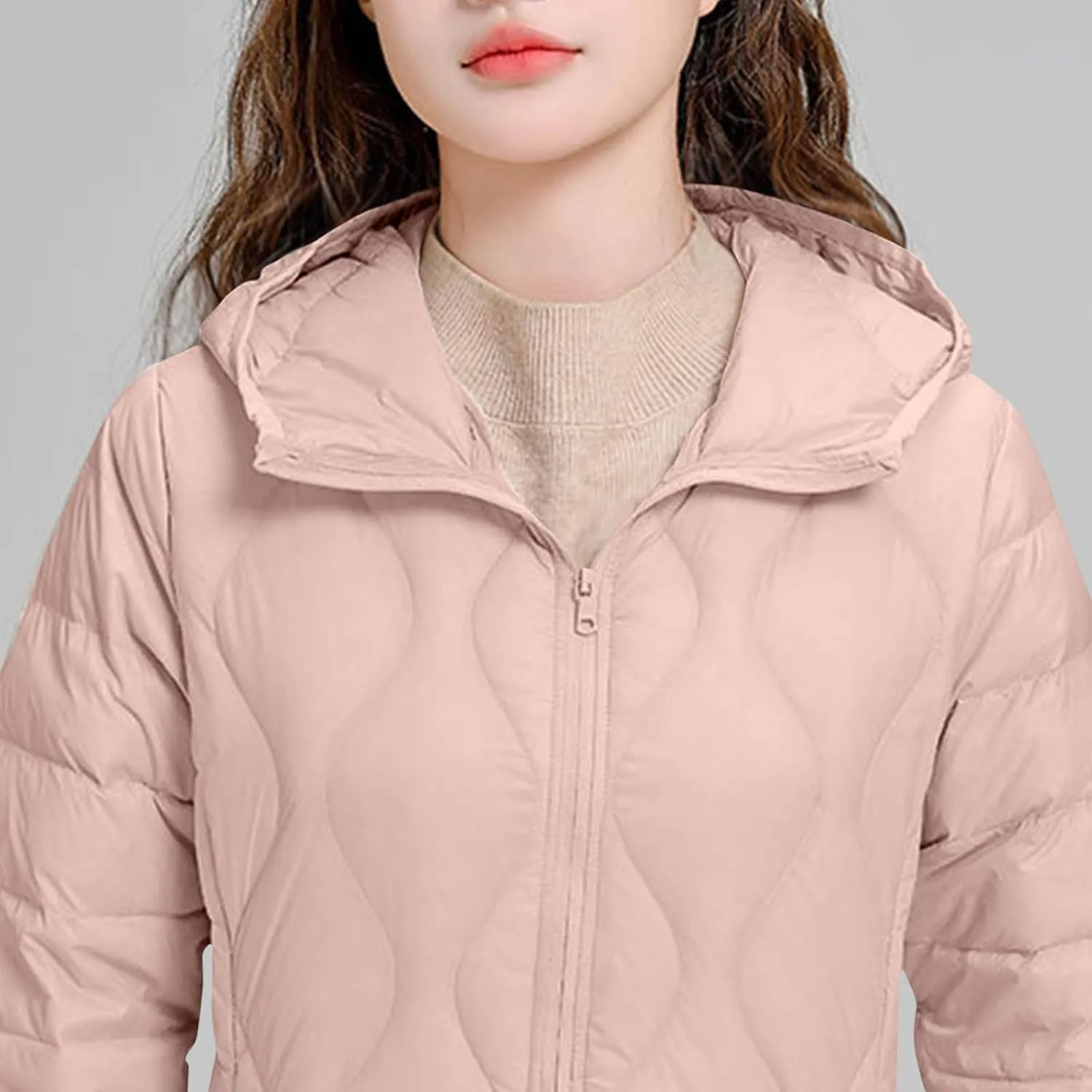 Women's Lightweight Down Coat Long Sleeve Full Zipper Puffer Padded Jackets Fall Winter Coat Casual Fashion Outerwear