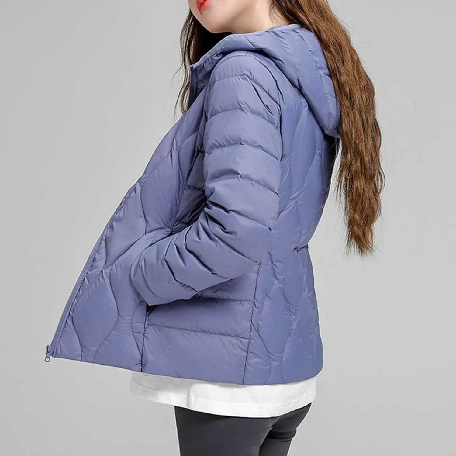 Women's Lightweight Down Coat Long Sleeve Full Zipper Puffer Padded Jackets Fall Winter Coat Casual Fashion Outerwear