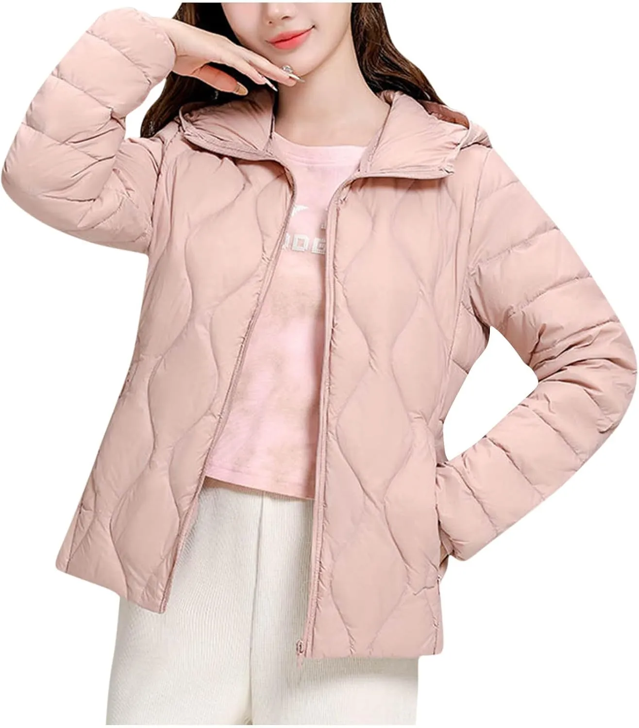 Women's Lightweight Down Coat Long Sleeve Full Zipper Puffer Padded Jackets Fall Winter Coat Casual Fashion Outerwear