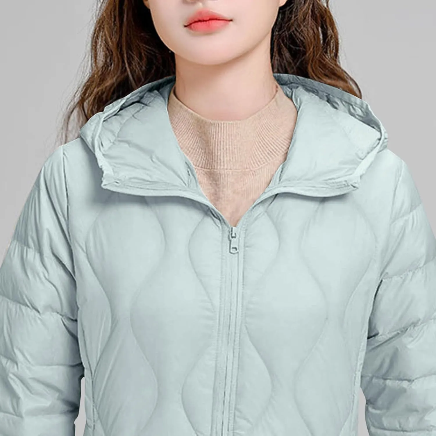 Women's Lightweight Down Coat Long Sleeve Full Zipper Puffer Padded Jackets Fall Winter Coat Casual Fashion Outerwear