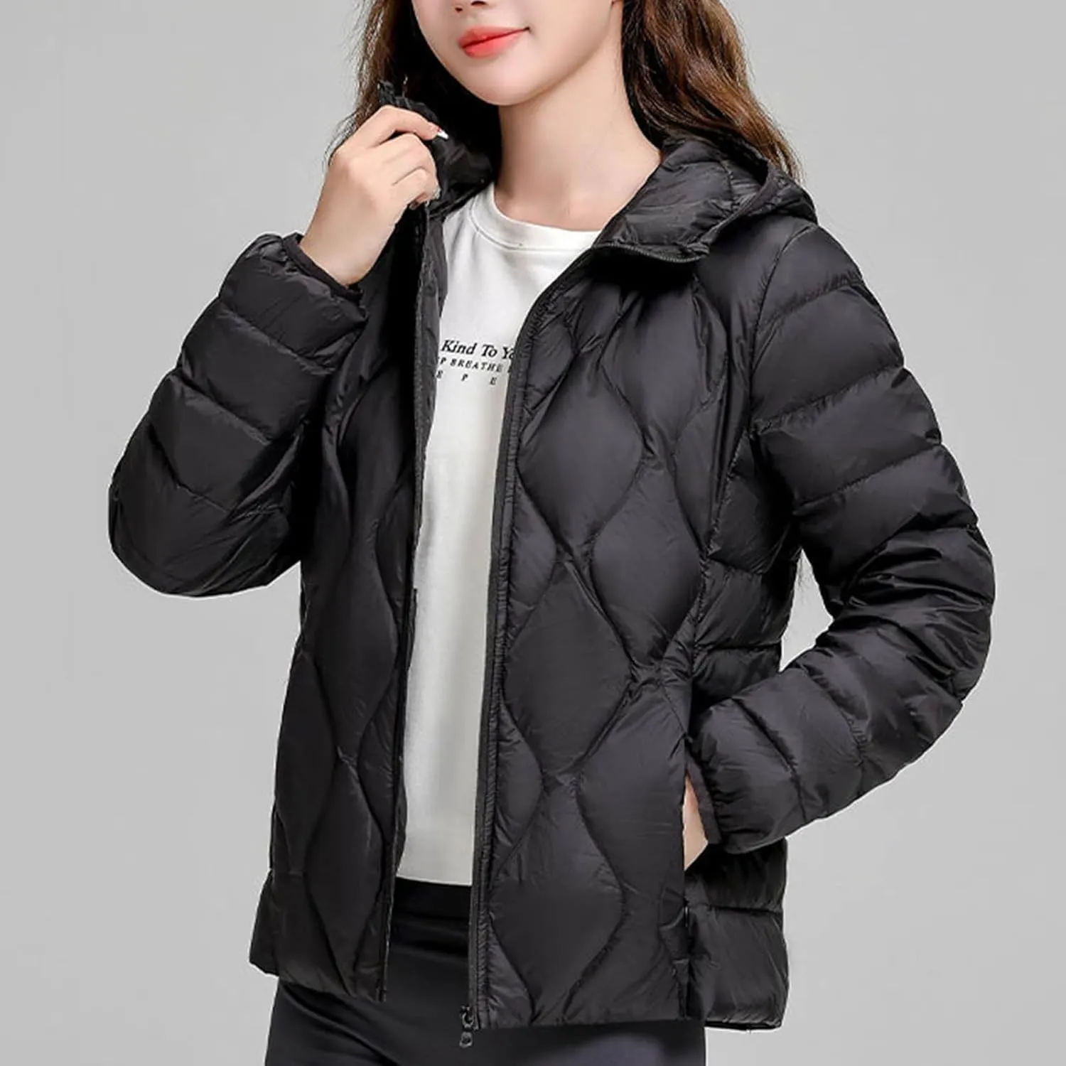 Women's Lightweight Down Coat Long Sleeve Full Zipper Puffer Padded Jackets Fall Winter Coat Casual Fashion Outerwear