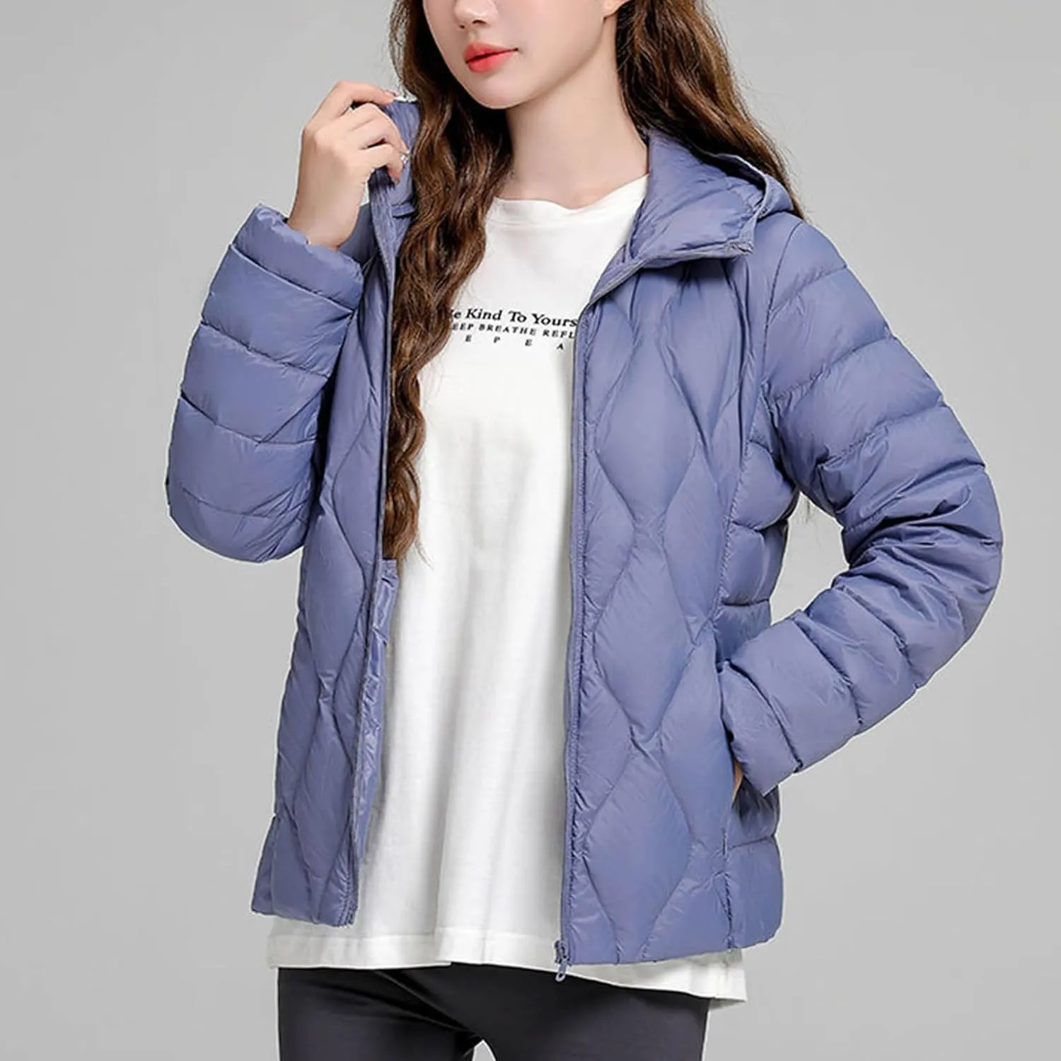 Women's Lightweight Down Coat Long Sleeve Full Zipper Puffer Padded Jackets Fall Winter Coat Casual Fashion Outerwear