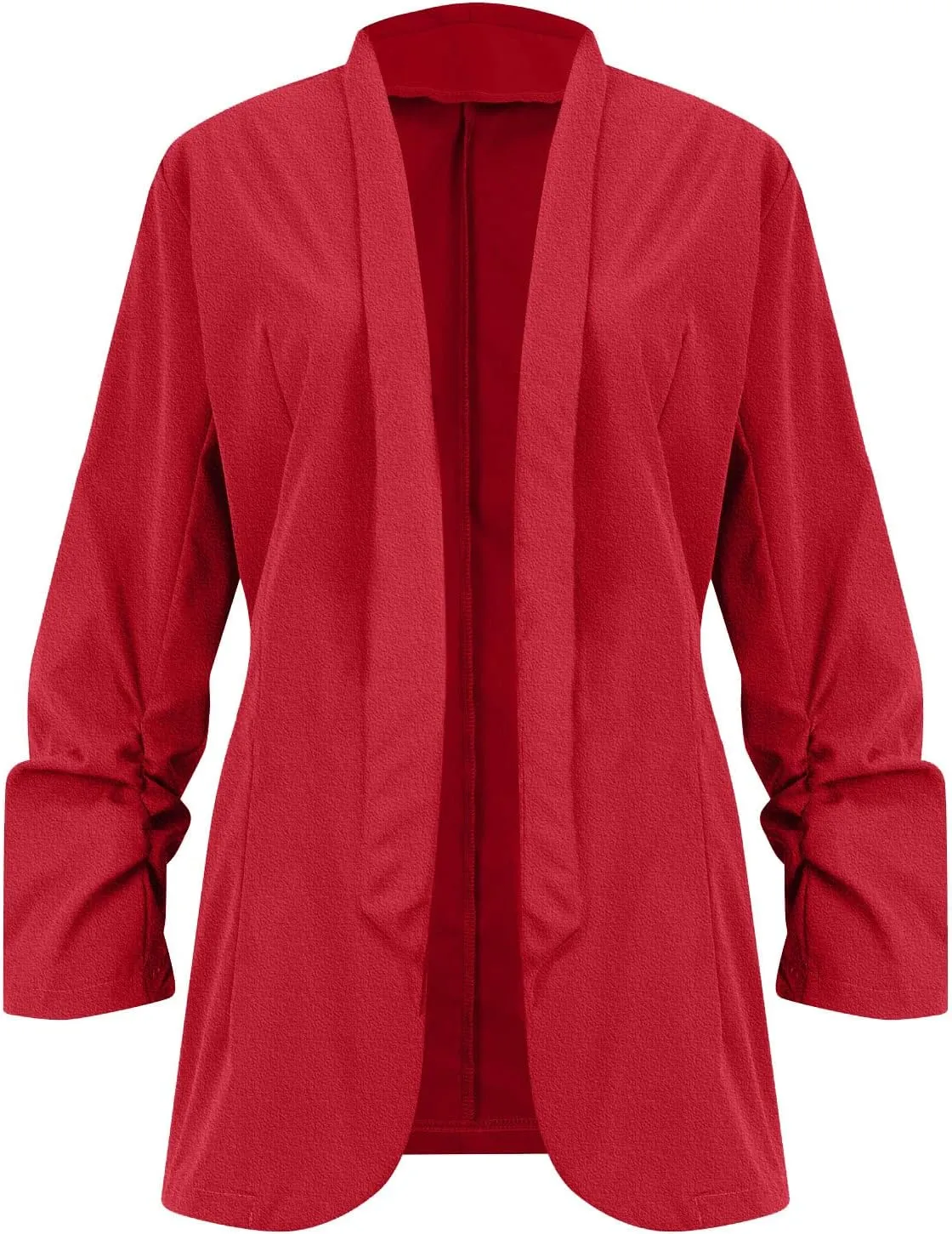 Womens Linen Blazer Casual Ruched 3/4 Sleeve Open Front Notched Lapel Jackets Lightweight Work Office Blazer Jackets