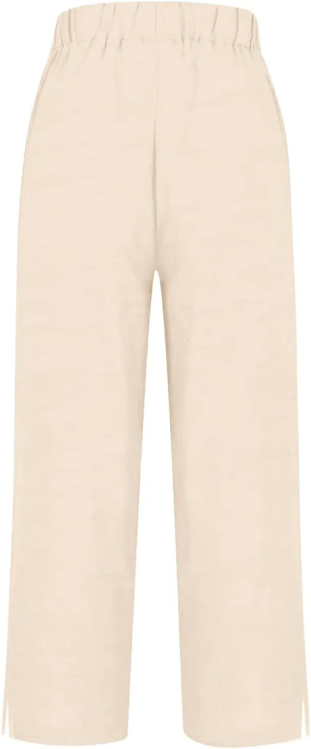 Womens Linen Capris Pants Elastic Waist Drawstring Summer Loose Breathing Cropped Trousers Beach Travel Boho Pants