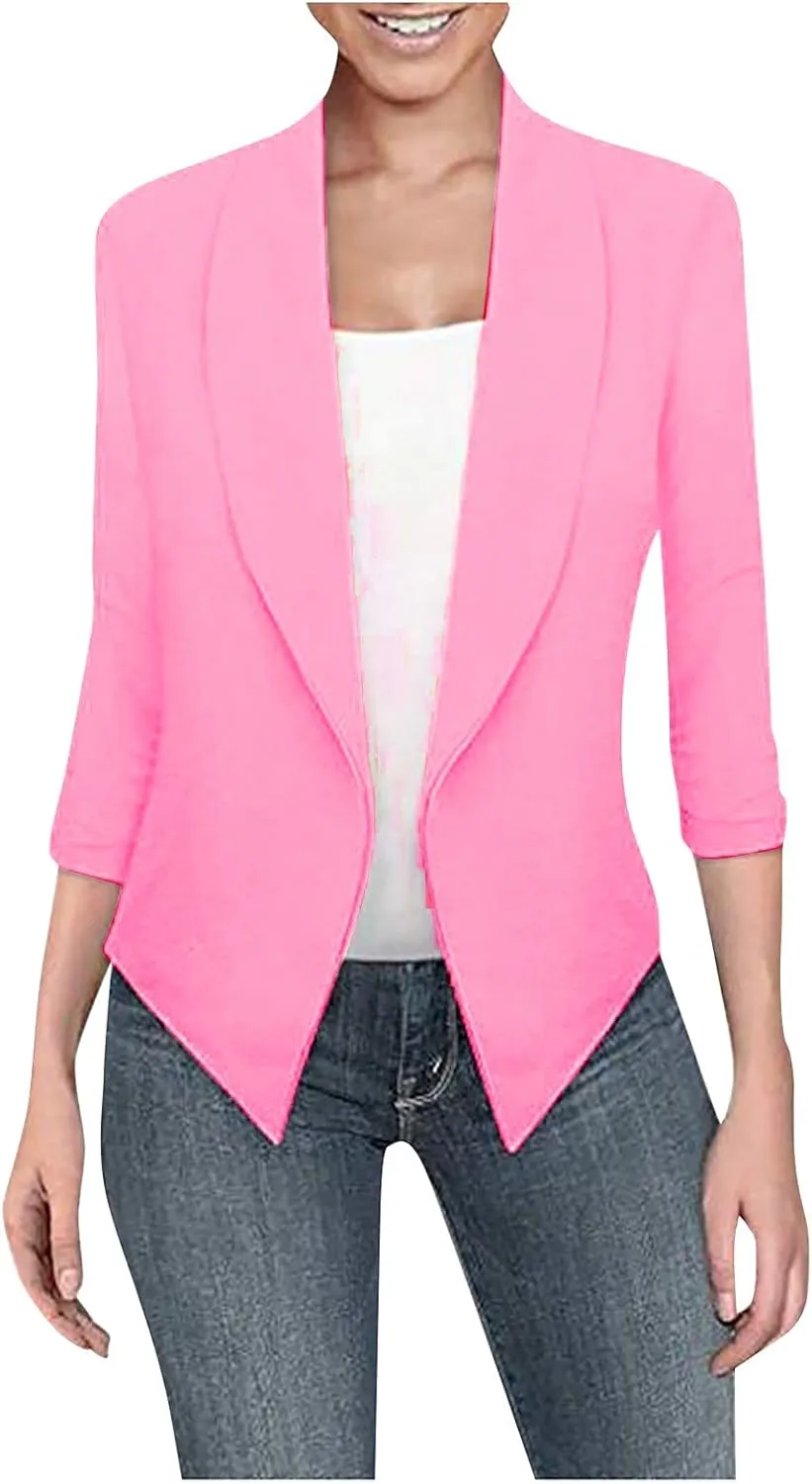 Women's Long Blazer Color Solid Open Front Cardigan Sleeve Casual Jacket Coat Oversized Blazer