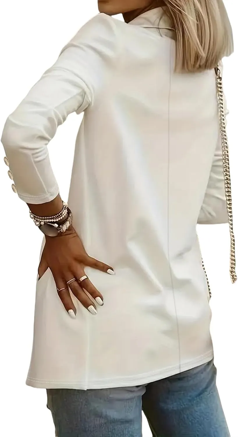 Womens Long Sleeve Blazers Dressy Lapel Open Front Blazer Casual Solid Color Lightweight Suit Jacket with Buttons
