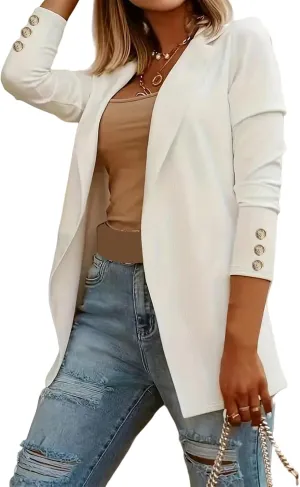 Womens Long Sleeve Blazers Dressy Lapel Open Front Blazer Casual Solid Color Lightweight Suit Jacket with Buttons