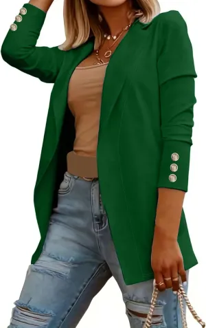 Womens Long Sleeve Blazers Dressy Lapel Open Front Blazer Casual Solid Color Lightweight Suit Jacket with Buttons