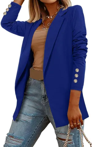 Womens Long Sleeve Blazers Dressy Lapel Open Front Blazer Casual Solid Color Lightweight Suit Jacket with Buttons
