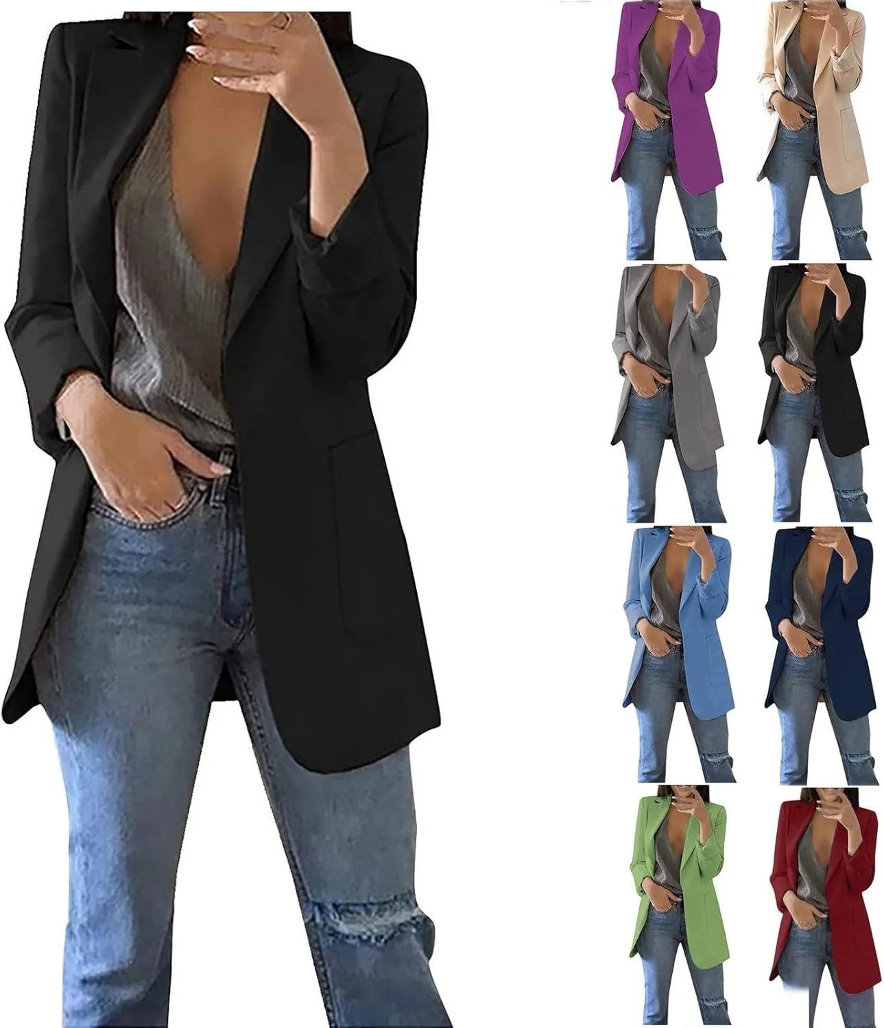 Women's Long Sleeve Casual Blazer Oversized Blazer Coat Open Front Cardigan Jacket Plus Size Blazers Work Dress Jacket