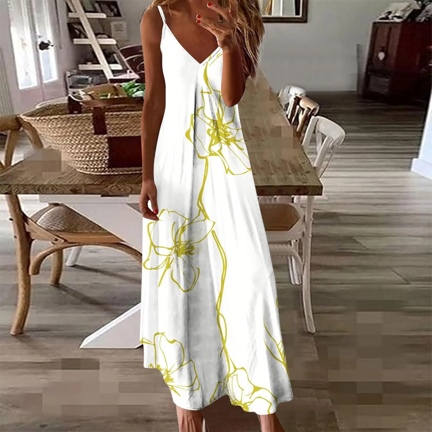 Women's Maxi Dresses 2025 Sexy Spaghetti Straps Beach Vacation Long Dress Floral Flowy Summer Dresses