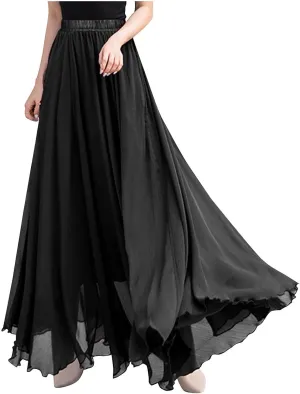 Women's Maxi Summer Skirts Chiffon A Line Flowy Skirts Long Boho Beach Dress High Waisted Lyrical Dance Skirts