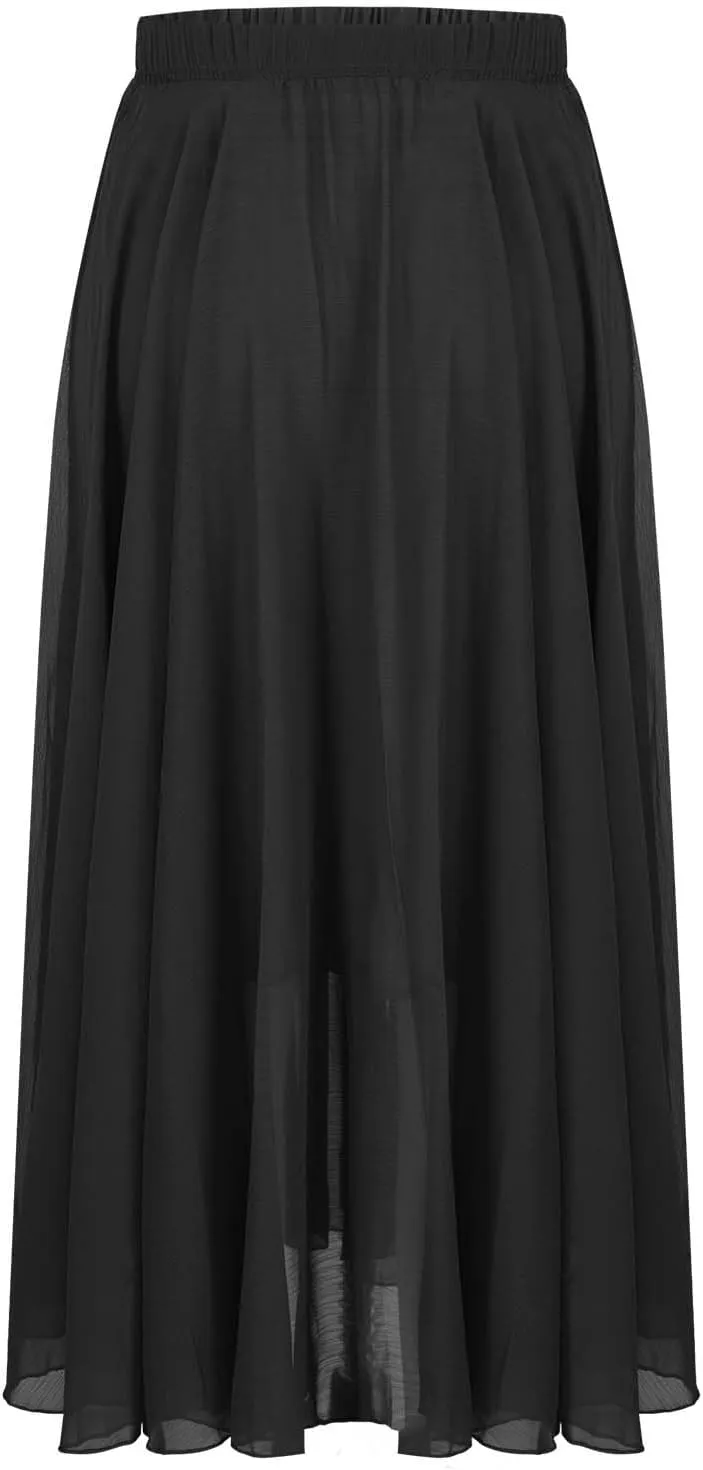 Women's Maxi Summer Skirts Chiffon A Line Flowy Skirts Long Boho Beach Dress High Waisted Lyrical Dance Skirts