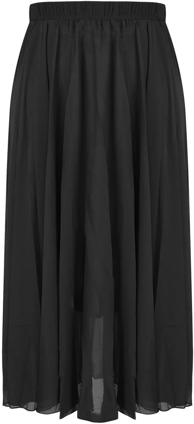 Women's Maxi Summer Skirts Chiffon A Line Flowy Skirts Long Boho Beach Dress High Waisted Lyrical Dance Skirts