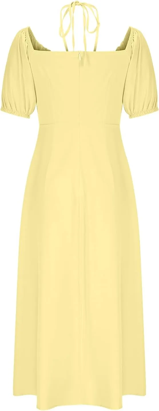 Womens Off The Shoulder Party Dresses Short Sleeve Flowy Long Dress Solid Color Casual Summer Dress