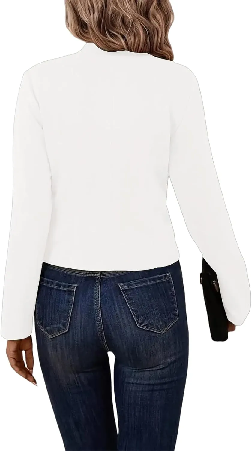 Women's Open Front Blazers Casual Stand Collar Long Sleeve Double Breasted Suit Jackets Business Solid Color Blazer