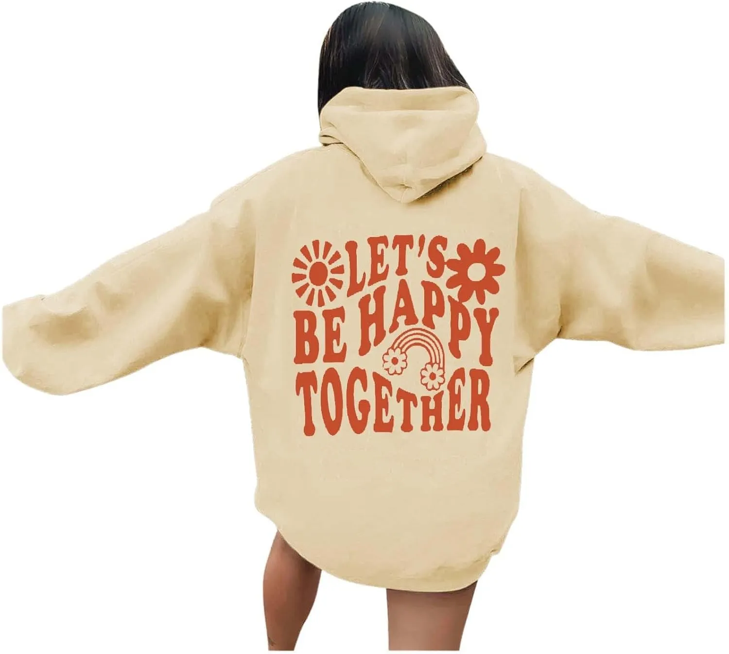 Womens Oversized Hoodies Cute Letter Print Sweatshirt Casual Preppy Floral Graphic Hoodie Winter Pullover Teen Girls