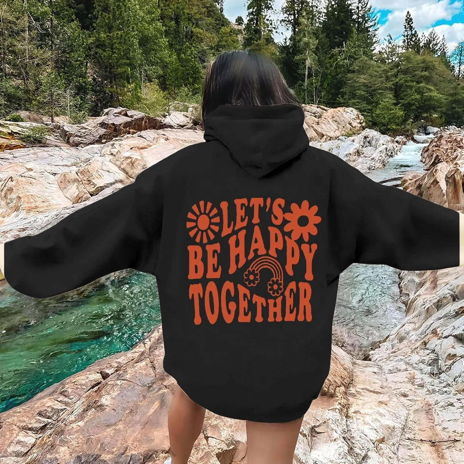 Womens Oversized Hoodies Cute Letter Print Sweatshirt Casual Preppy Floral Graphic Hoodie Winter Pullover Teen Girls