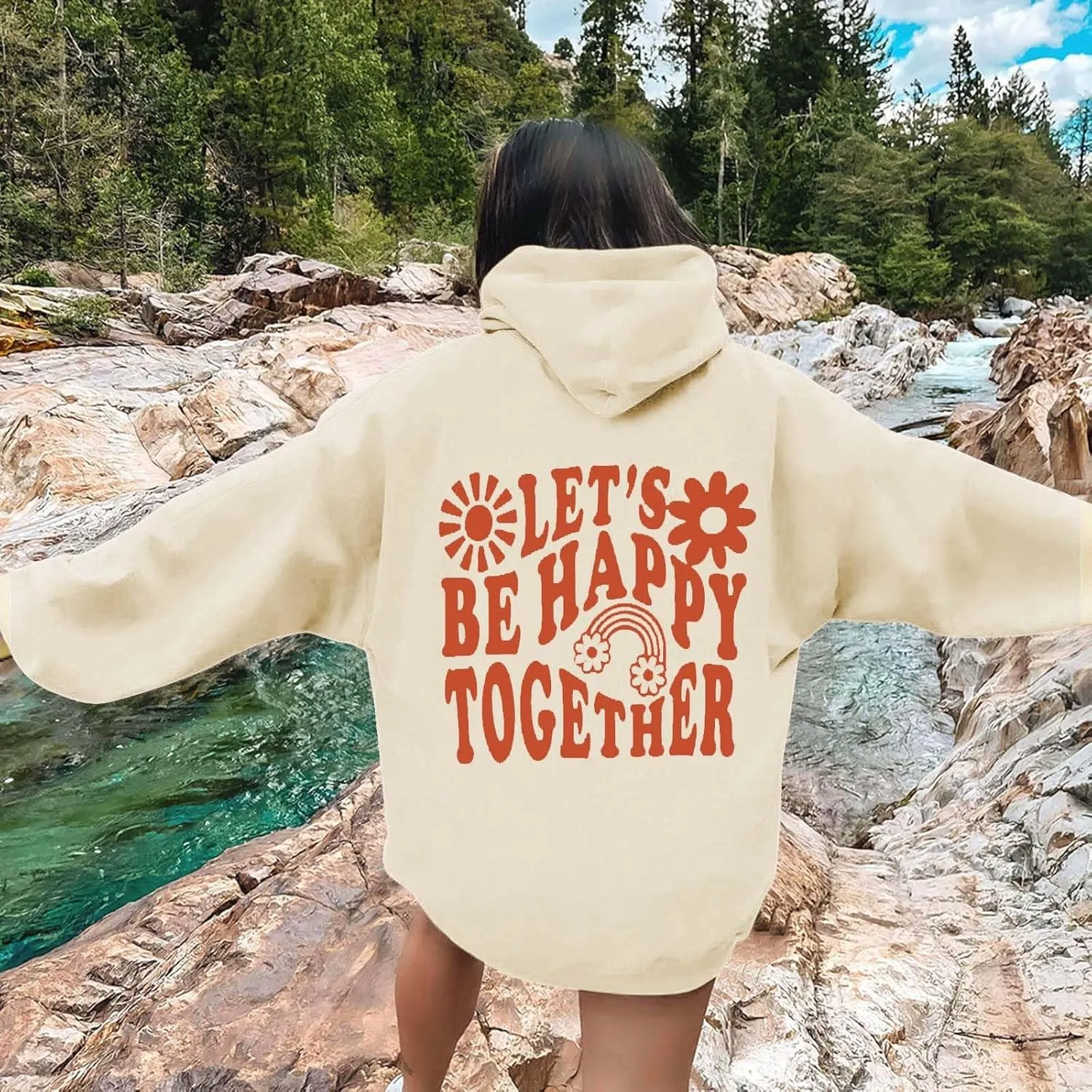 Womens Oversized Hoodies Cute Letter Print Sweatshirt Casual Preppy Floral Graphic Hoodie Winter Pullover Teen Girls