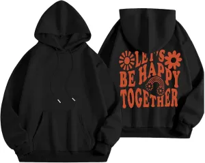 Womens Oversized Hoodies Cute Letter Print Sweatshirt Casual Preppy Floral Graphic Hoodie Winter Pullover Teen Girls