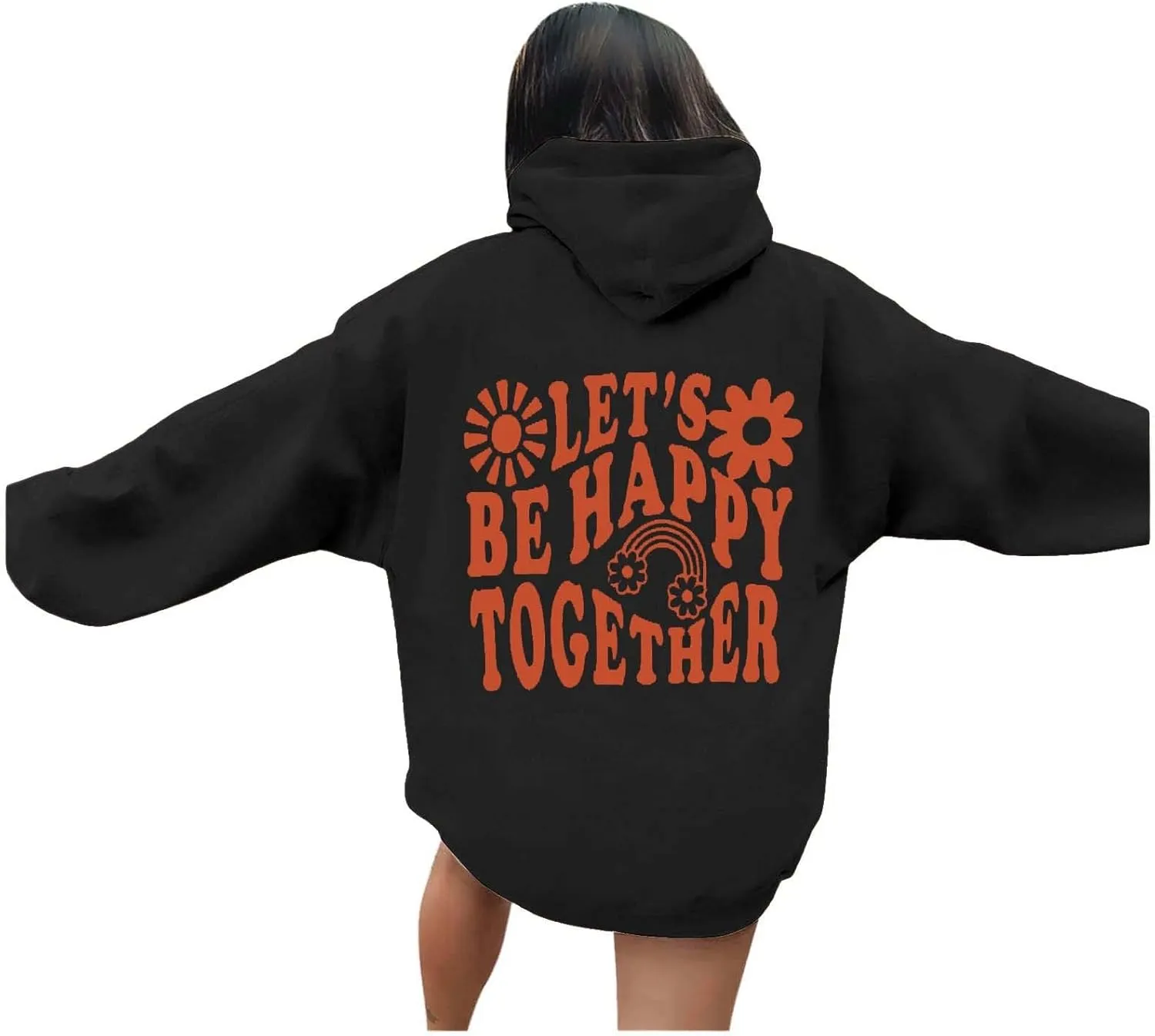 Womens Oversized Hoodies Cute Letter Print Sweatshirt Casual Preppy Floral Graphic Hoodie Winter Pullover Teen Girls
