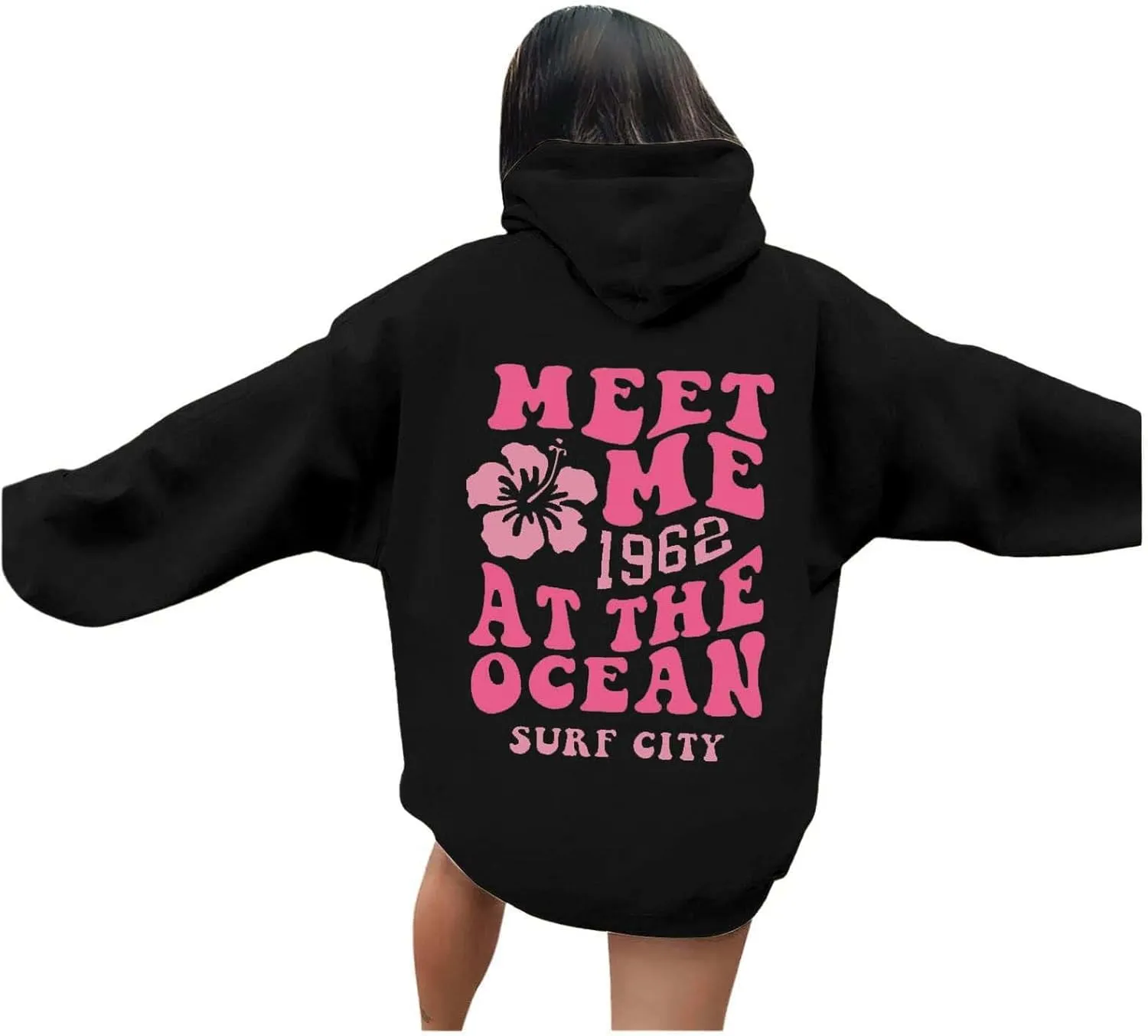 Womens Oversized Hoodies Cute Letter Print Sweatshirt Casual Preppy Floral Graphic Hoodie Winter Pullover Teen Girls