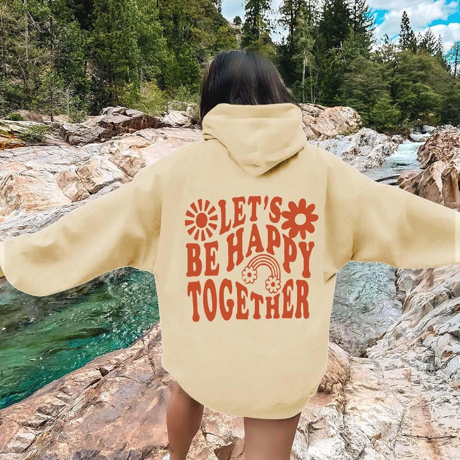 Womens Oversized Hoodies Cute Letter Print Sweatshirt Casual Preppy Floral Graphic Hoodie Winter Pullover Teen Girls