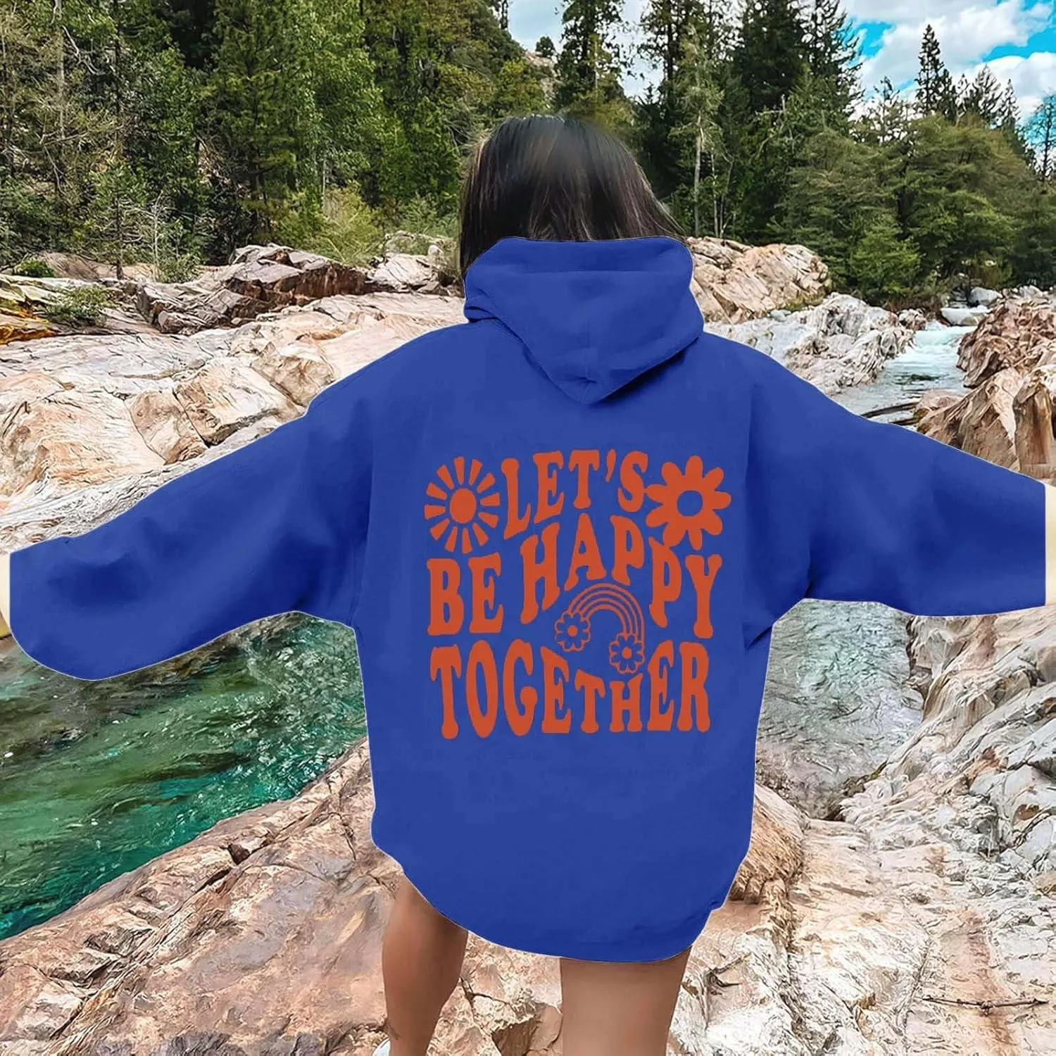 Womens Oversized Hoodies Cute Letter Print Sweatshirt Casual Preppy Floral Graphic Hoodie Winter Pullover Teen Girls