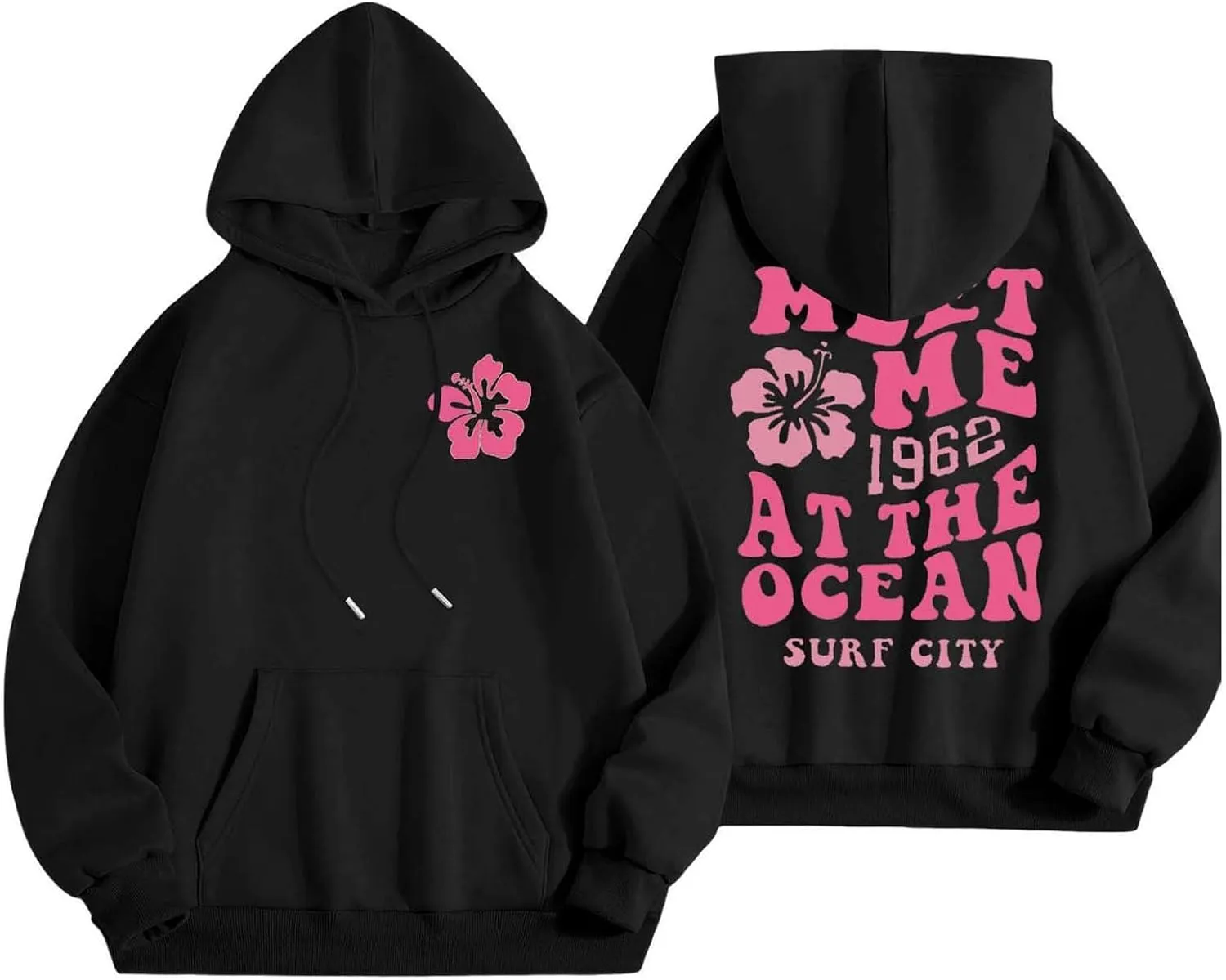 Womens Oversized Hoodies Cute Letter Print Sweatshirt Casual Preppy Floral Graphic Hoodie Winter Pullover Teen Girls