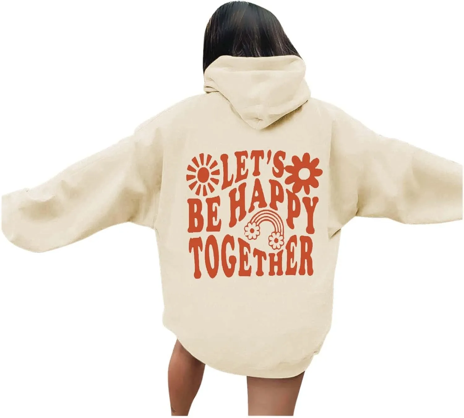 Womens Oversized Hoodies Cute Letter Print Sweatshirt Casual Preppy Floral Graphic Hoodie Winter Pullover Teen Girls