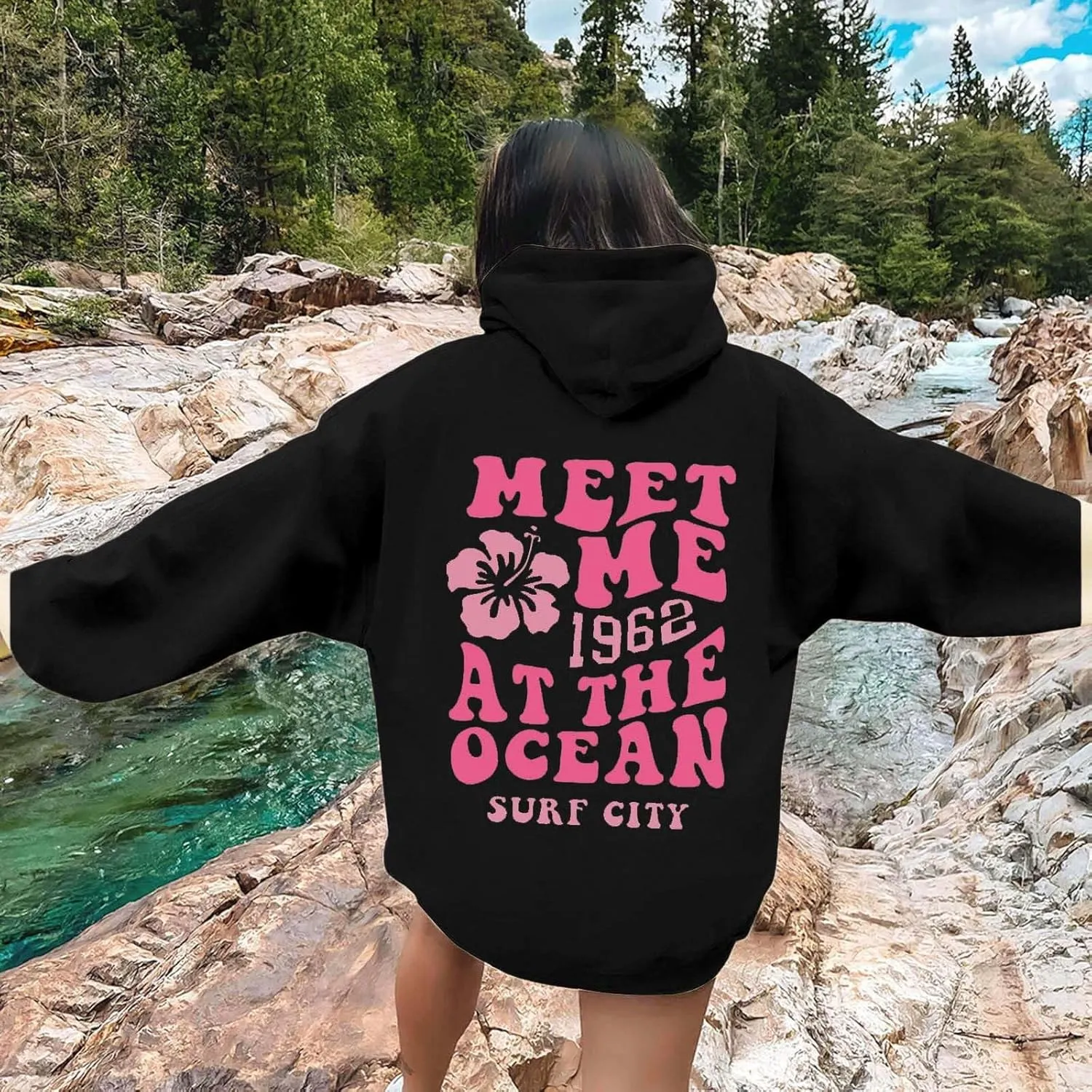 Womens Oversized Hoodies Cute Letter Print Sweatshirt Casual Preppy Floral Graphic Hoodie Winter Pullover Teen Girls