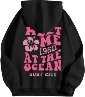 Womens Oversized Hoodies Cute Letter Print Sweatshirt Casual Preppy Floral Graphic Hoodie Winter Pullover Teen Girls