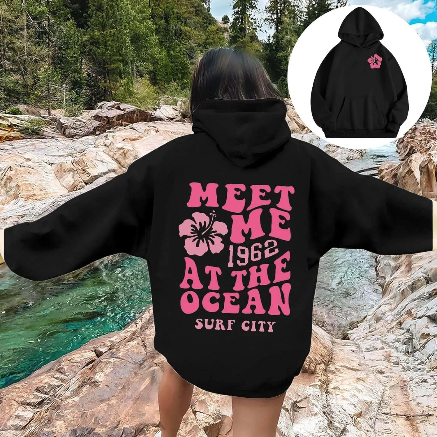 Womens Oversized Hoodies Cute Letter Print Sweatshirt Casual Preppy Floral Graphic Hoodie Winter Pullover Teen Girls