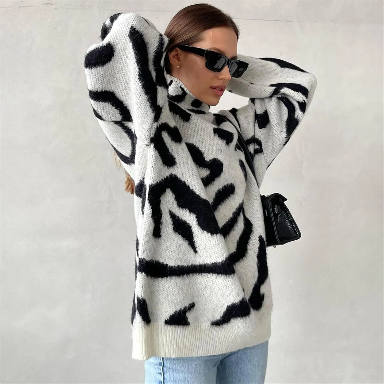 Womens Oversized Turtleneck Sweaters Long Sleeve Casual Baggy Knit Pullover Tunic Sweater Fall Outfits(Large)