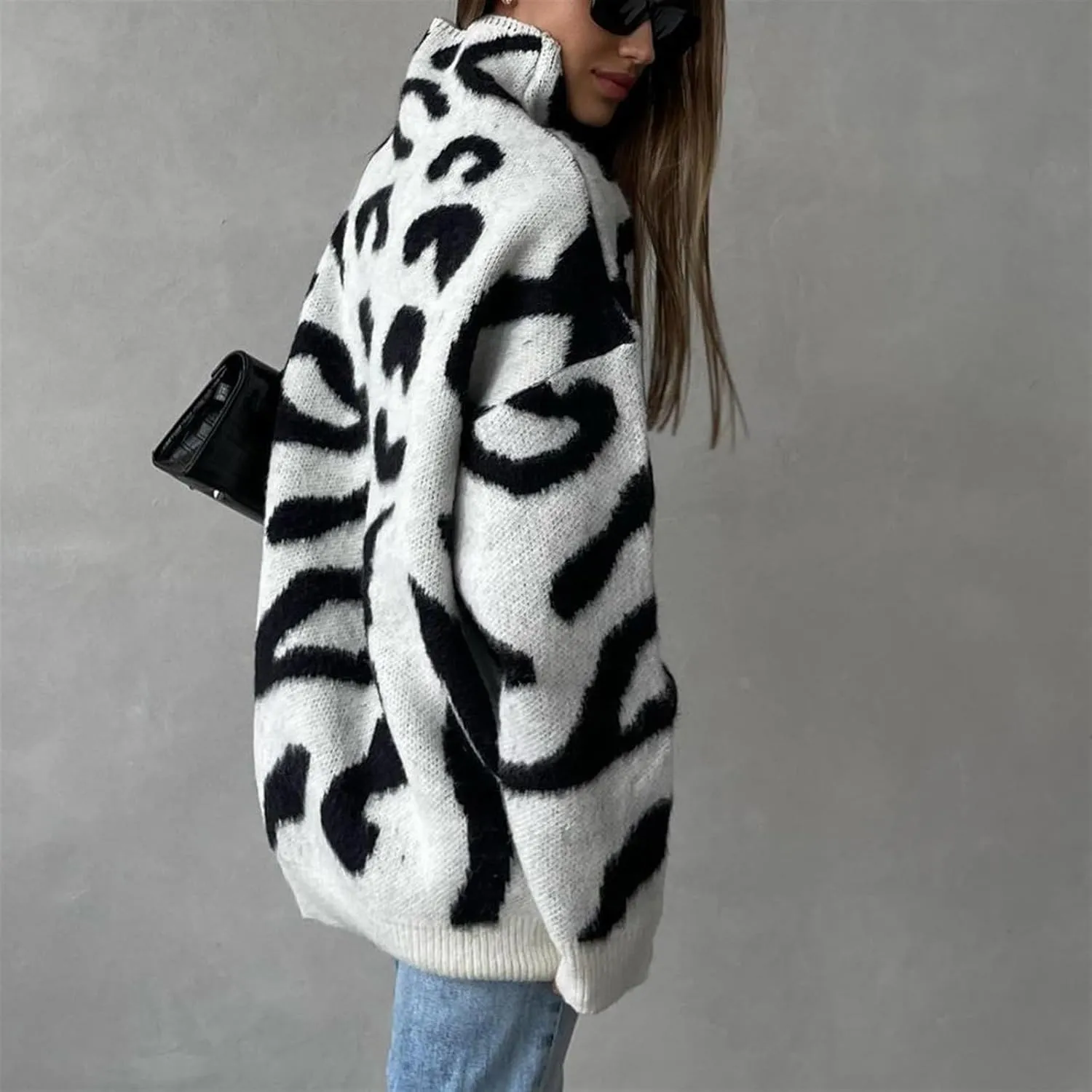 Womens Oversized Turtleneck Sweaters Long Sleeve Casual Baggy Knit Pullover Tunic Sweater Fall Outfits(Large)